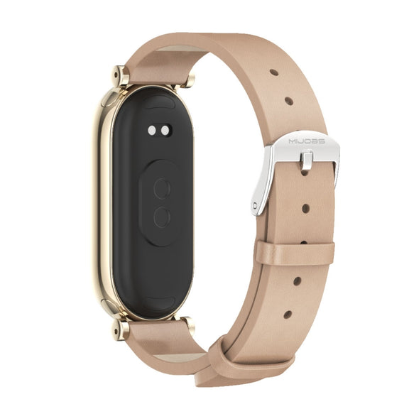 For Xiaomi Smart Band 10 / 9 / 8 Mijobs GT4 First Layer Cowhide Watch Band(Apricot Light Gold)