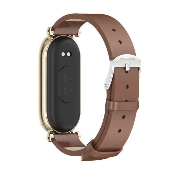 For Xiaomi Smart Band 10 / 9 / 8 Mijobs GT4 First Layer Cowhide Watch Band(Brown Light Gold)