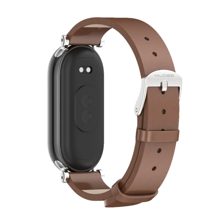 For Xiaomi Smart Band 10 / 9 / 8 Mijobs GT4 First Layer Cowhide Watch Band(Brown Silver)