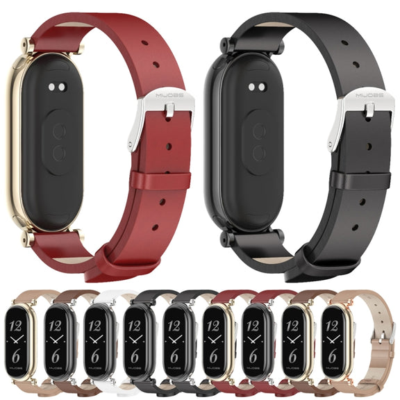For Xiaomi Mi Band 8 / 9 / 9 NFC Mijobs GT4 First Layer Cowhide Watch Band(White Silver)