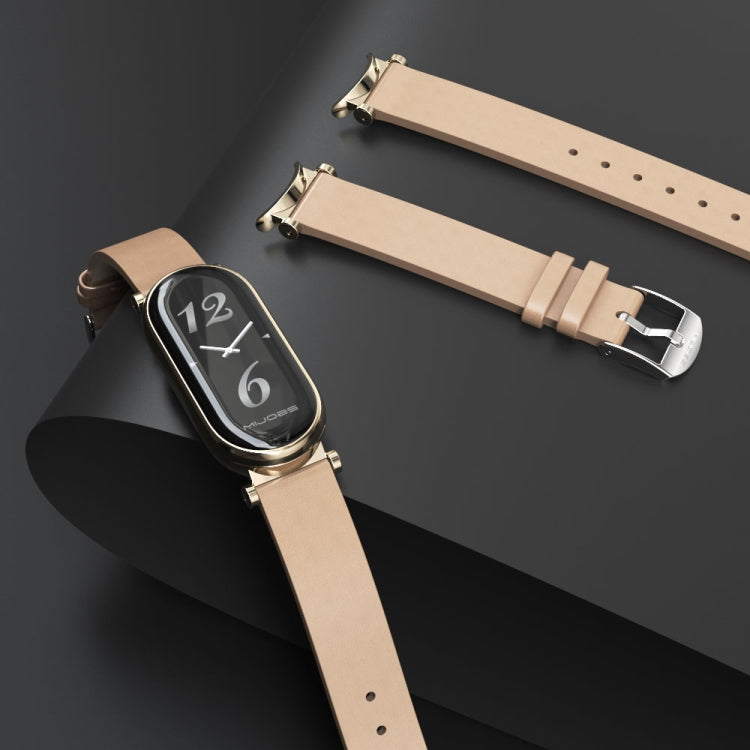 For Xiaomi Mi Band 8 / 9 / 9 NFC Mijobs GT4 First Layer Cowhide Watch Band(White Silver)