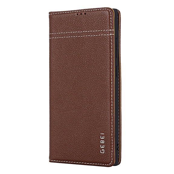 For Samsung Galaxy S24 5G GEBEI Top-grain Horizontal Flip Leather Phone Case(Brown)