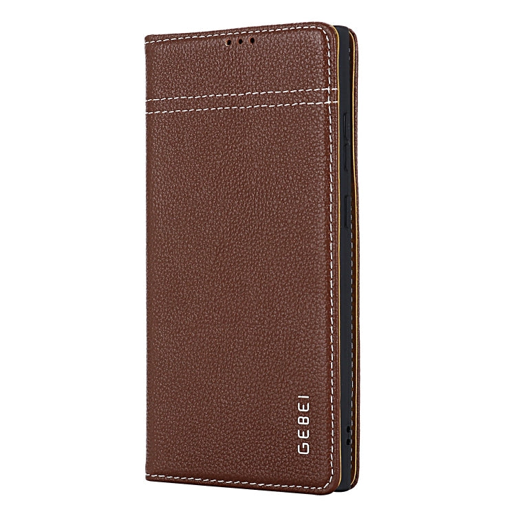 For Samsung Galaxy S24 5G GEBEI Top-grain Horizontal Flip Leather Phone Case(Brown)