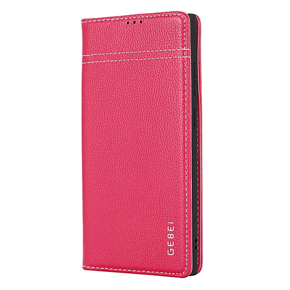 For Samsung Galaxy S24 5G GEBEI Top-grain Horizontal Flip Leather Phone Case(Rose Red)