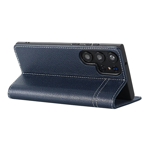 For Samsung Galaxy S24 5G GEBEI Top-grain Horizontal Flip Leather Phone Case(Blue)