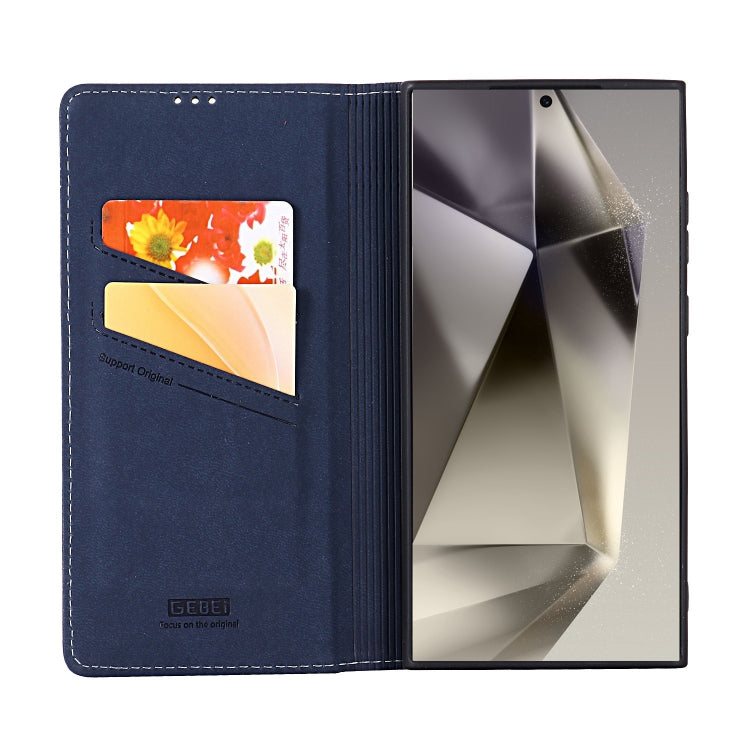 For Samsung Galaxy S24 Ultra 5G GEBEI Top-grain Horizontal Flip Leather Phone Case(Blue)