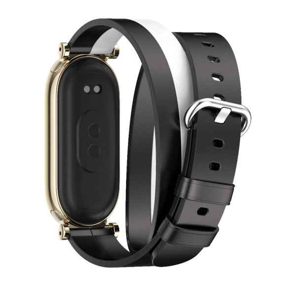 For Xiaomi Smart Band 10 / 9 / 8 Mijobs GT4 Dual-Loop Leather Watch Band(Black+White+Light Gold)