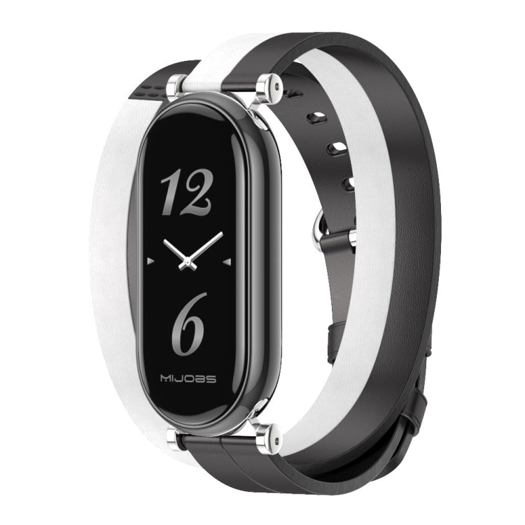 For Xiaomi Smart Band 10 / 9 / 8 Mijobs GT4 Dual-Loop Leather Watch Band(Black+White+Silver)