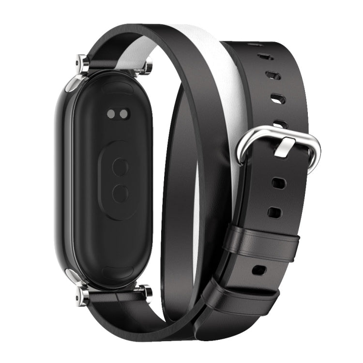 For Xiaomi Smart Band 10 / 9 / 8 Mijobs GT4 Dual-Loop Leather Watch Band(Black+White+Silver)