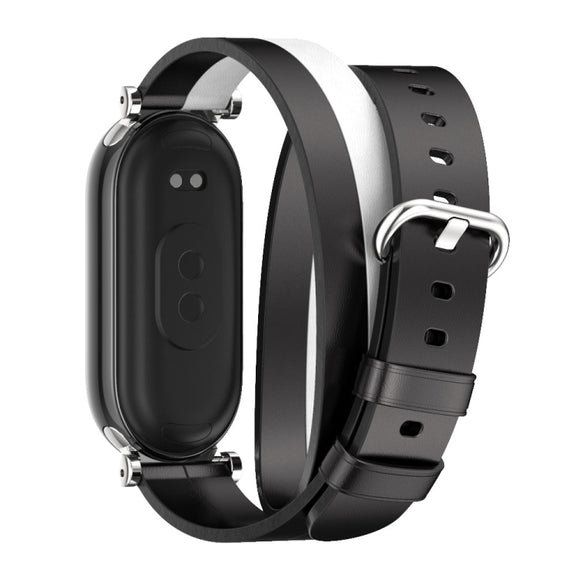 For Xiaomi Smart Band 10 / 9 / 8 Mijobs GT4 Dual-Loop Leather Watch Band(Black+White+Silver)