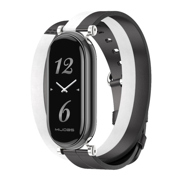 For Xiaomi Smart Band 10 / 9 / 8 Mijobs GT4 Dual-Loop Leather Watch Band(Black+White+Silver)
