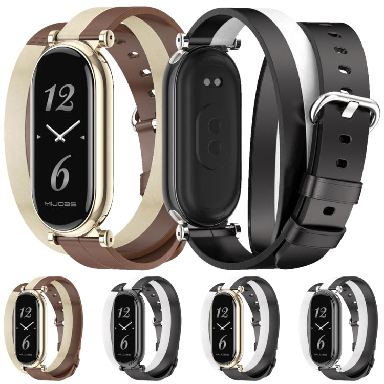 For Xiaomi Smart Band 10 / 9 / 8 Mijobs GT4 Dual-Loop Leather Watch Band(Black+White+Black)