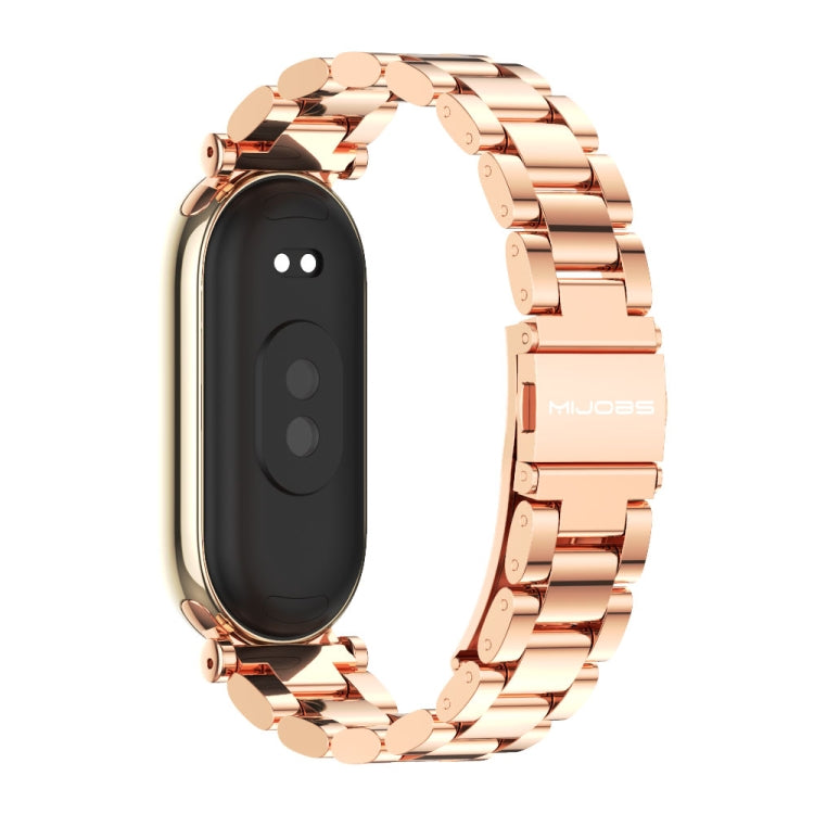 For Xiaomi Smart Band 10 / 9 / 8 Mijobs GT4 Three Beads Metal Watch Band(Rose Gold)