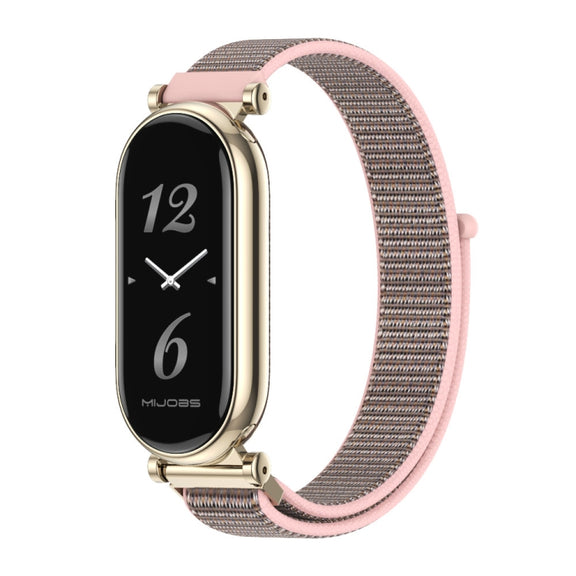 For Xiaomi Smart Band 10 / 9 / 8 Mijobs GT4 Breathable Nylon Loop Watch Band(Pink Light Gold)