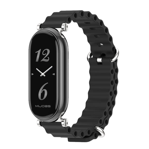 For Xiaomi Smart Band 10 / 9 / 8 Mijobs GT4 Marine Silicone Breathable Watch Band(Black Silver)