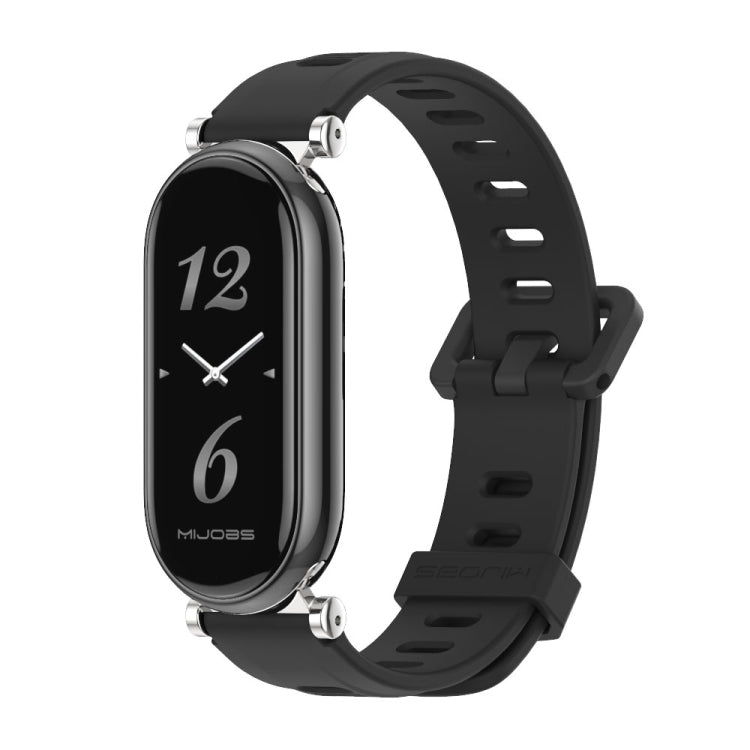 For Xiaomi Smart Band 10 / 9 / 8 Mijobs GT4 Flat Hole Silicone Watch Band(Black Silver)