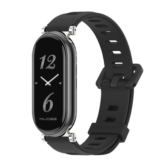 For Xiaomi Smart Band 10 / 9 / 8 Mijobs GT4 Flat Hole Silicone Watch Band(Black Silver)