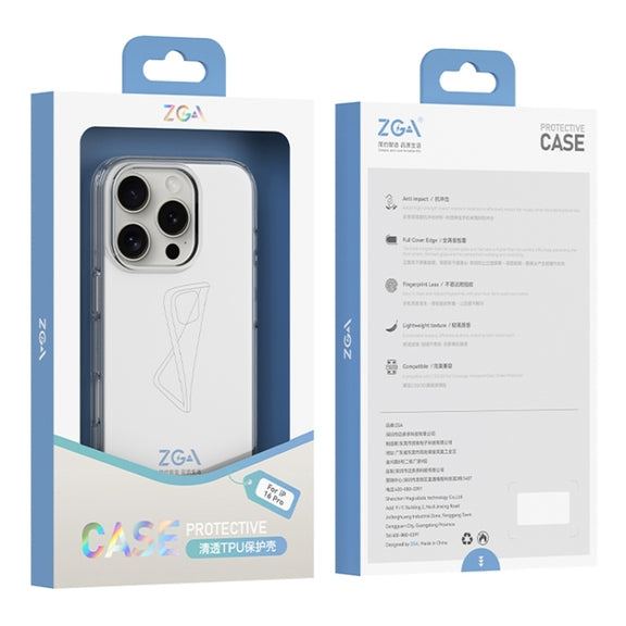 For iPhone 16 Plus ZGA Clear TPU Shockproof Phone Case(Transparent)