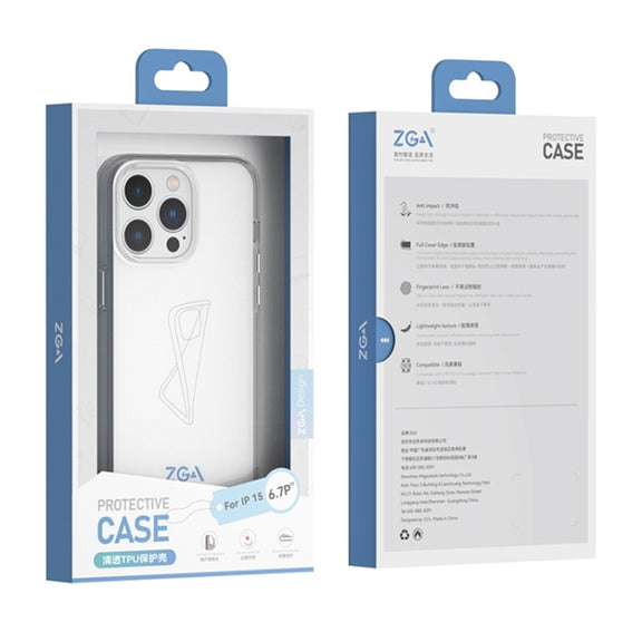 For iPhone 15 Pro Max ZGA Clear TPU Shockproof Phone Case(Transparent)
