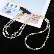 Mobile Phone Anti-lost Long Chain Flash Diamond Pearl Crossbody Lanyard(Pink)