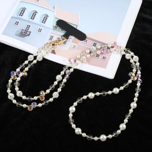 Mobile Phone Anti-lost Long Chain Flash Diamond Pearl Crossbody Lanyard(Pink)