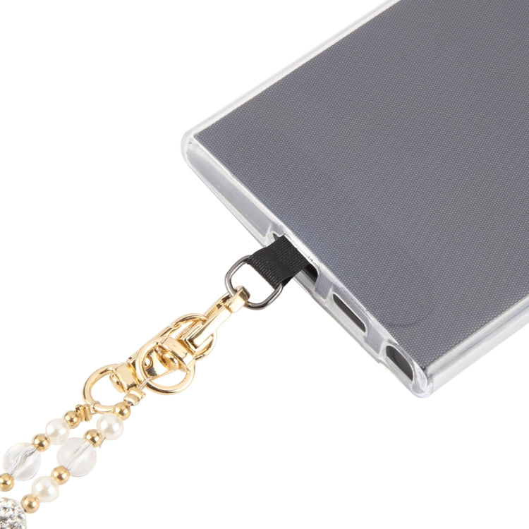 Mobile Phone Anti-lost Long Chain Flash Diamond Pearl Crossbody Lanyard(Light Yellow)