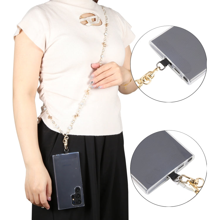 Mobile Phone Anti-lost Long Chain Flash Diamond Pearl Crossbody Lanyard(Black)