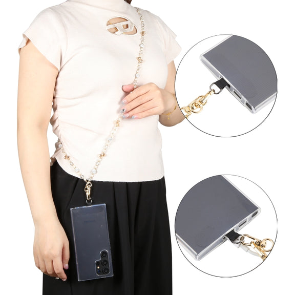 Mobile Phone Anti-lost Long Chain Flash Diamond Pearl Crossbody Lanyard(Black)