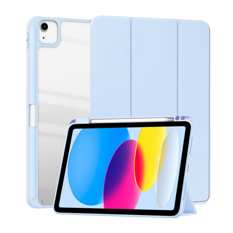 For iPad 2025 / 2022 ZGA Tri-Fold Voltage Smart Leather Tablet Case(Ice Blue)