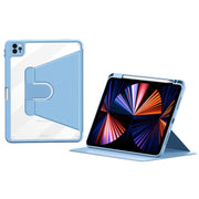 For iPad Pro 12.9 2022/2021/2020 ZGA Tri-Fold 360 Rotation Smart Leather Tablet Case(Blue)