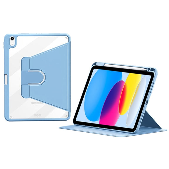 For iPad 2025 / 2022 ZGA Tri-Fold 360 Rotation Smart Leather Tablet Case(Blue)