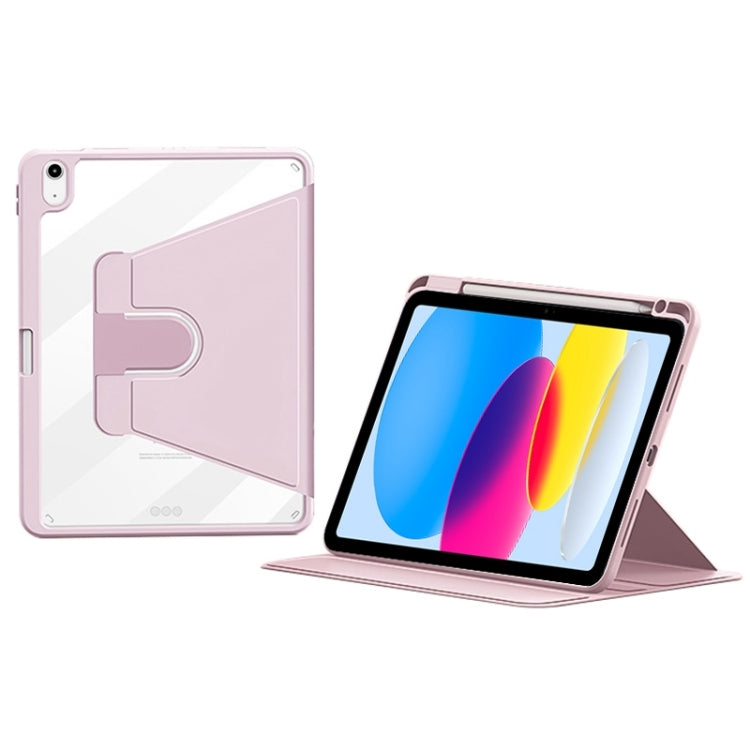 For iPad 2025 / 2022 ZGA Tri-Fold 360 Rotation Smart Leather Tablet Case(Pink)