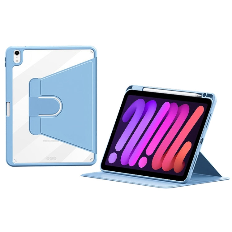 For iPad mini 6 / mini 2024 ZGA Tri-Fold 360 Rotation Smart Leather Tablet Case(Blue)