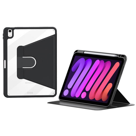 For iPad mini 6 / mini 2024 ZGA Tri-Fold 360 Rotation Smart Leather Tablet Case(Black)