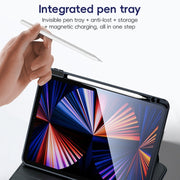 For iPad 2025 / 2022 ZGA Tri-Fold 360 Rotation Smart Leather Tablet Case(Blue)