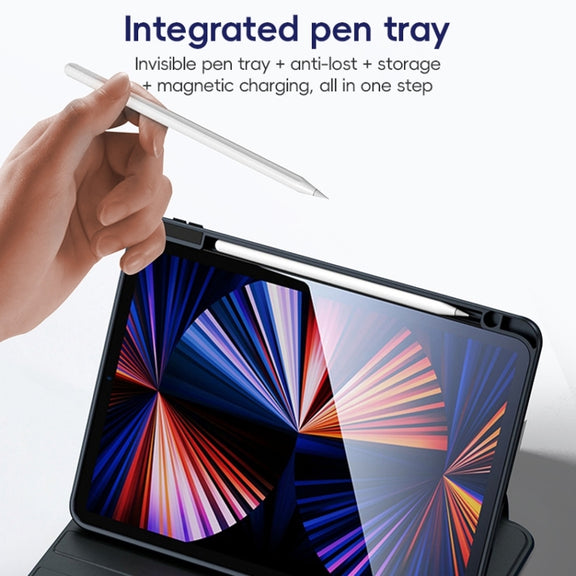 For iPad 2025 / 2022 ZGA Tri-Fold 360 Rotation Smart Leather Tablet Case(Blue)