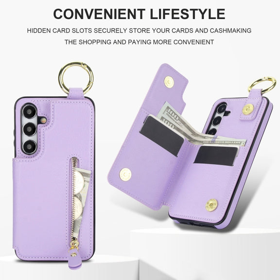 For Samsung Galaxy S24 5G Litchi Texture Zipper Double Buckle Card Bag Phone Case(Purple)