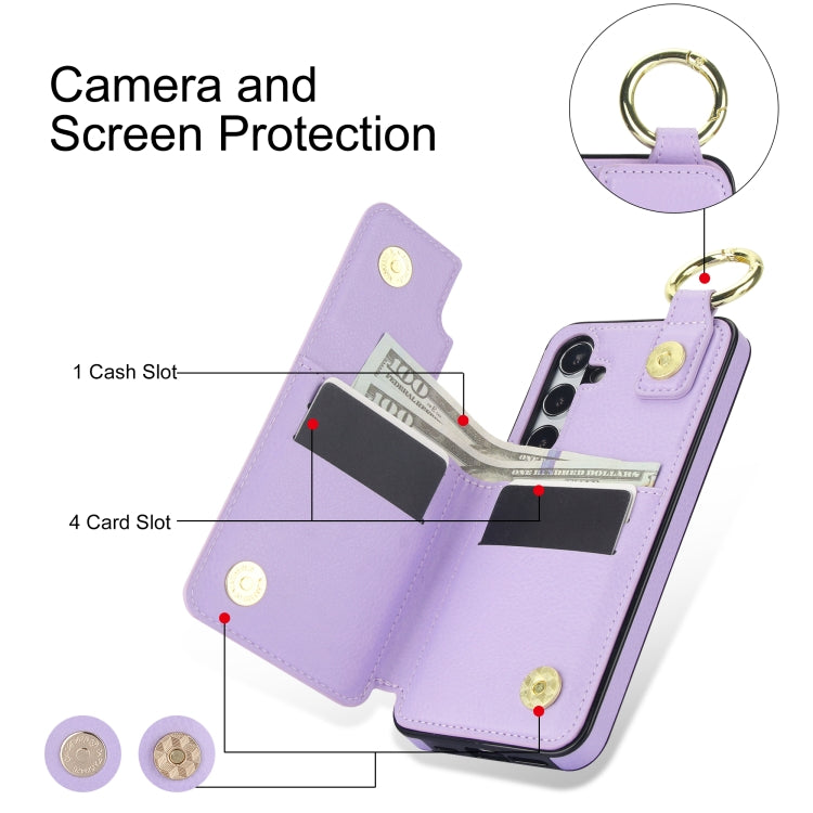 For Samsung Galaxy S24 5G Litchi Texture Zipper Double Buckle Card Bag Phone Case(Purple)