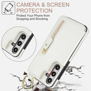 For Samsung Galaxy S24 5G Litchi Texture Zipper Double Buckle Card Bag Phone Case(White)