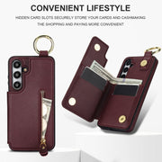 For Samsung Galaxy S24+ 5G Litchi Texture Zipper Double Buckle Card Bag Phone Case(Maroon Red)