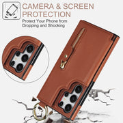 For Samsung Galaxy S24 Ultra 5G Litchi Texture Zipper Double Buckle Card Bag Phone Case(Brown)