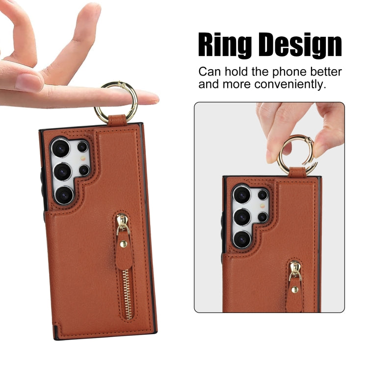 For Samsung Galaxy S24 Ultra 5G Litchi Texture Zipper Double Buckle Card Bag Phone Case(Brown)