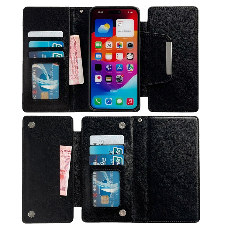 For iPhone 16 Pro Max Multifunctional 7-Cards Wallet Leather Phone Case(Black)