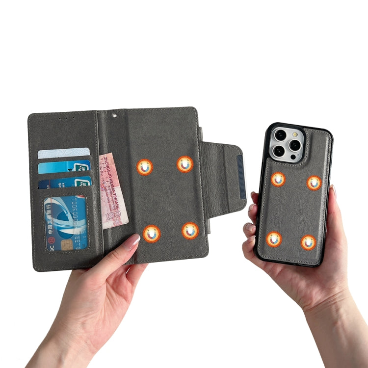 For iPhone 16 Pro Max Multifunctional Seven Cards Wallet Leather Phone Case(Grey)