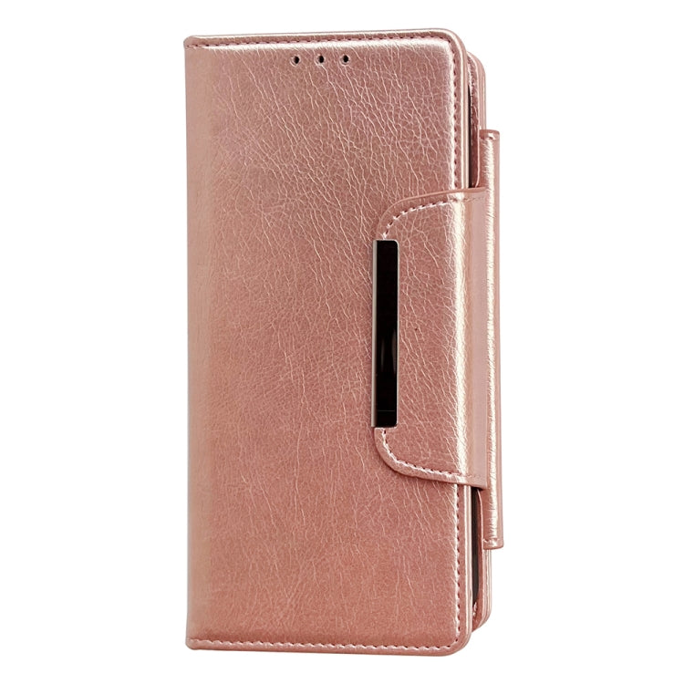 For iPhone 16 Pro Max Multifunctional Seven Cards Wallet Leather Phone Case(Rose Gold)