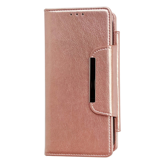 For iPhone 16 Pro Max Multifunctional Seven Cards Wallet Leather Phone Case(Rose Gold)