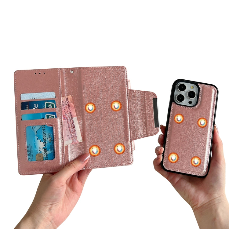 For iPhone 16 Pro Max Multifunctional Seven Cards Wallet Leather Phone Case(Rose Gold)