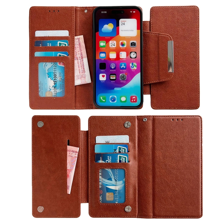 For iPhone 16 Pro Max Multifunctional Seven Cards Wallet Leather Phone Case(Brown)