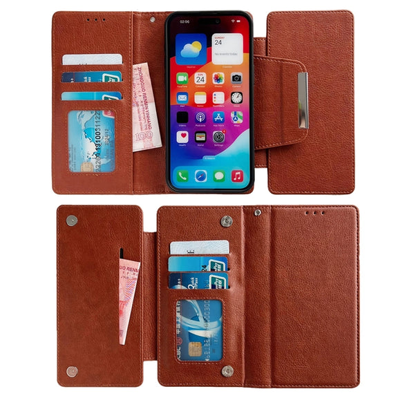 For iPhone 16 Pro Max Multifunctional Seven Cards Wallet Leather Phone Case(Brown)