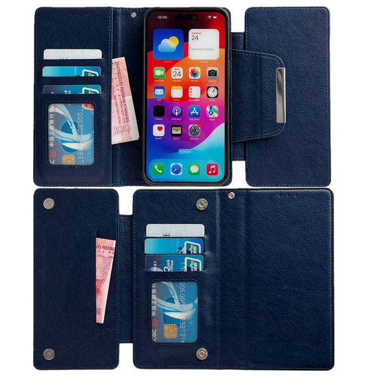 For iPhone 16 Pro Multifunctional Seven Cards Wallet Leather Phone Case(Royal Blue)